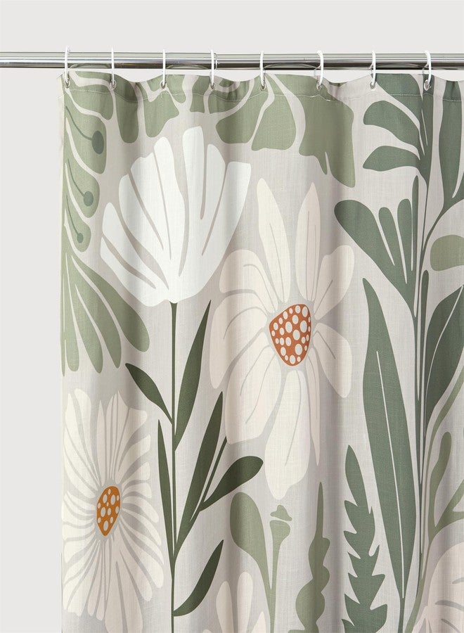 RoomTalks Cute Green Faux Linen Shower Curtain for Aesthetic Bathroom Decor - 210GSM Heavy Duty Modern Floral Matisse Spring Summer Flowers Plants Botanical Shower Curtain Set with Hooks - Image 4