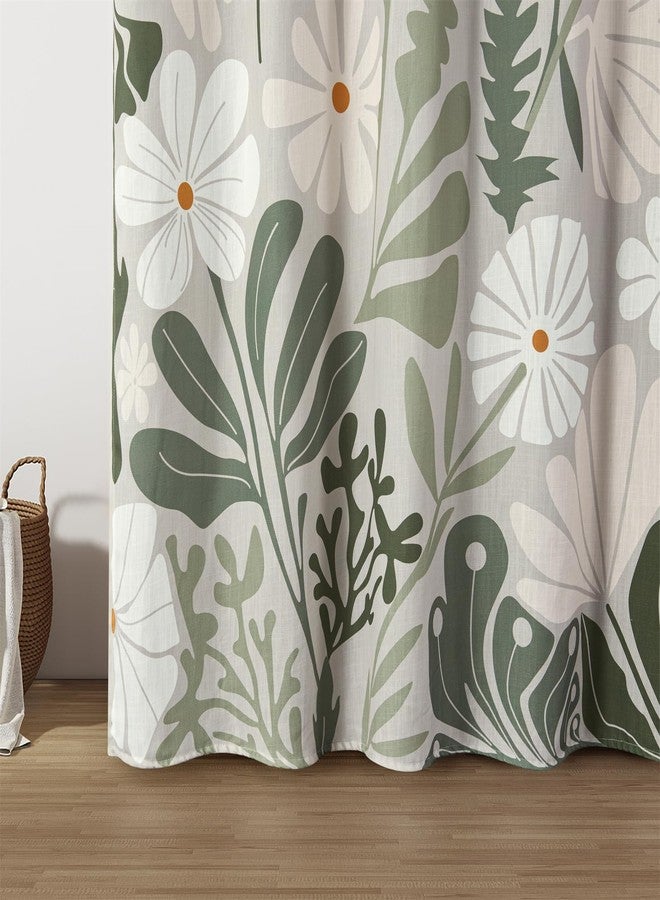 RoomTalks Cute Green Faux Linen Shower Curtain for Aesthetic Bathroom Decor - 210GSM Heavy Duty Modern Floral Matisse Spring Summer Flowers Plants Botanical Shower Curtain Set with Hooks - Image 3