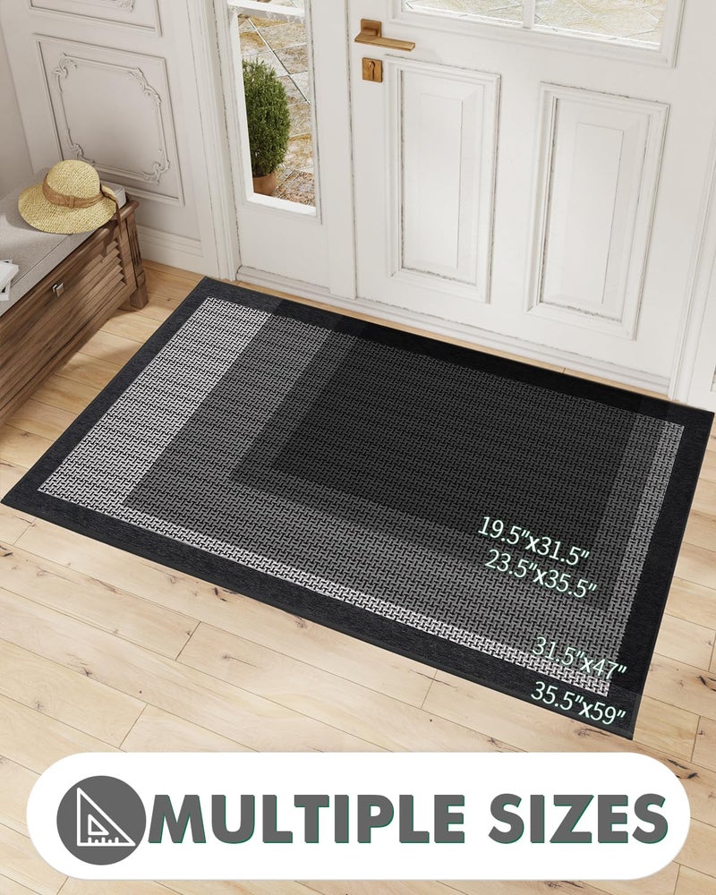 LUMI Premium Silk Blend Door Mat Indoor Entrance  Rubber Backing Doormat  Non Slip Absorbent Low-Profile Rugs for Entryway  Captures Dirt Patio Entrance Mat  20''x32''  Black - Image 2