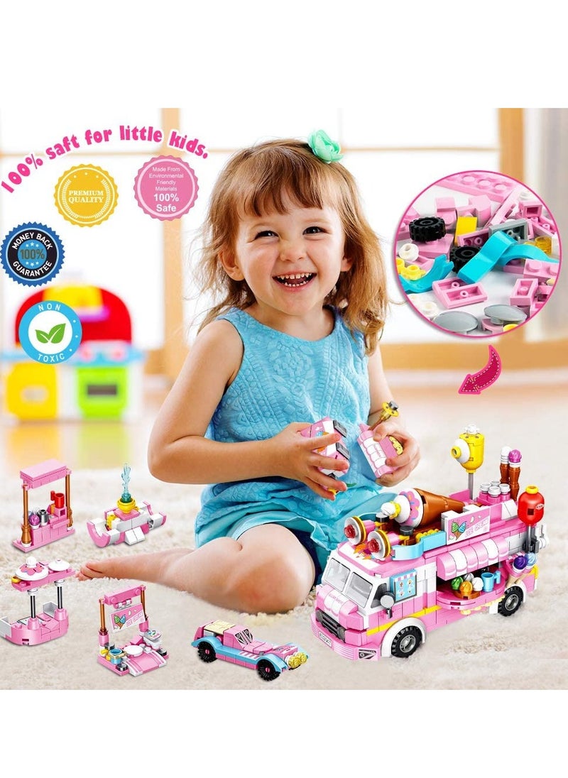 SYOSI Girls Building Blocks Toys, 553 PCS Ice Cream Trucks Toys for 6 Year Old Kids, 25 Models Food Cars Construction Building Block Kits, Educational Toys Gifts for Age 6-12 + Year Old Kids  - Image 2