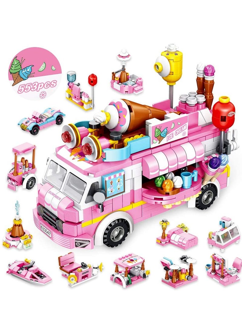 SYOSI Girls Building Blocks Toys, 553 PCS Ice Cream Trucks Toys for 6 Year Old Kids, 25 Models Food Cars Construction Building Block Kits, Educational Toys Gifts for Age 6-12 + Year Old Kids  - Image 1