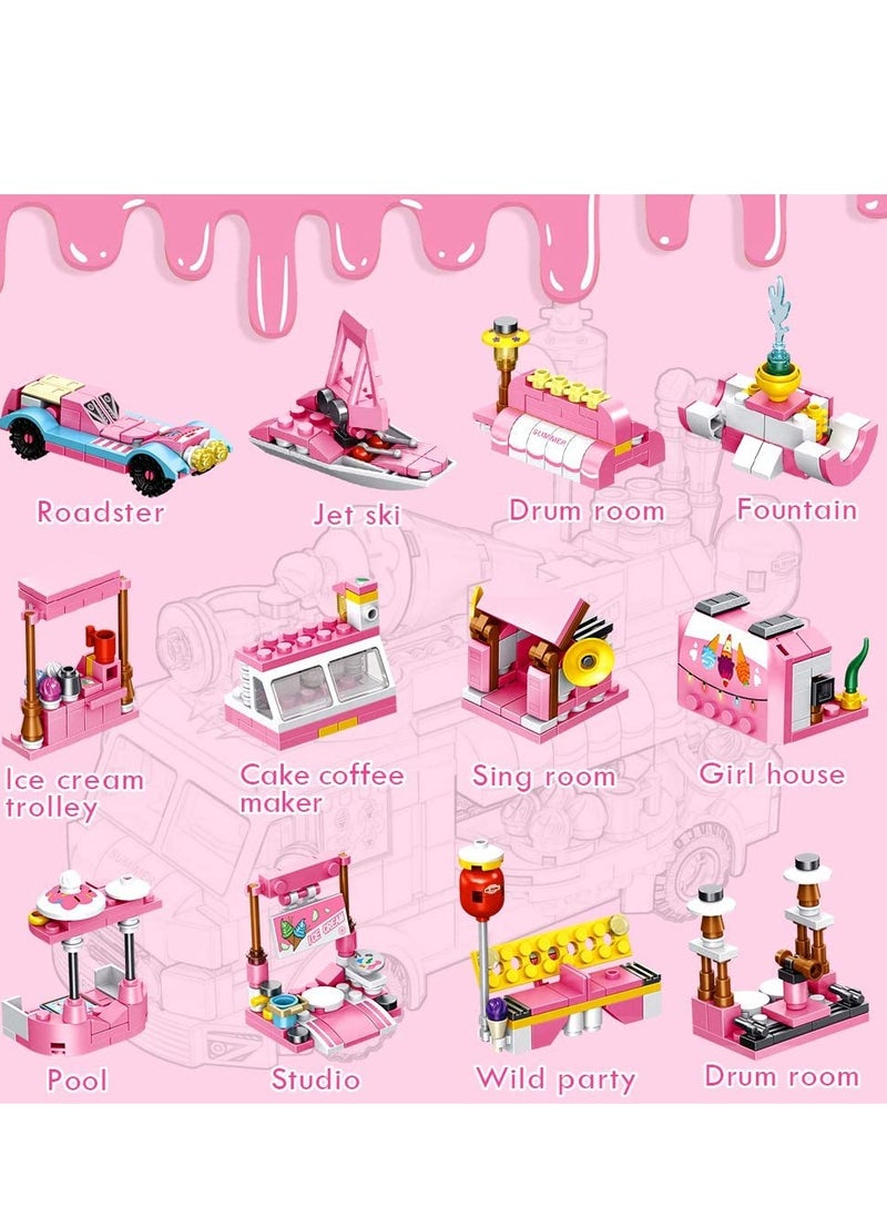 SYOSI Girls Building Blocks Toys, 553 PCS Ice Cream Trucks Toys for 6 Year Old Kids, 25 Models Food Cars Construction Building Block Kits, Educational Toys Gifts for Age 6-12 + Year Old Kids  - Image 3