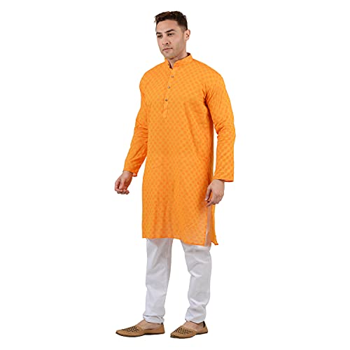Maharaja Shirt Men's Cotton Kurta Pyjama (MSKP001-44, Light Orange, 44) - Image 2