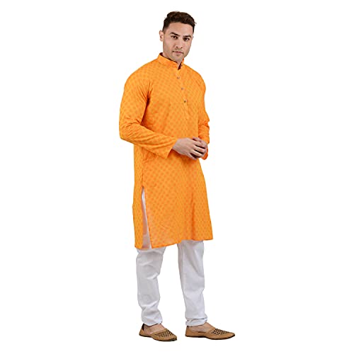 Maharaja Shirt Men's Cotton Kurta Pyjama (MSKP001-44, Light Orange, 44) - Image 3