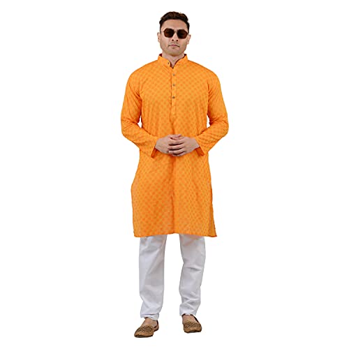 Maharaja Shirt Men's Cotton Kurta Pyjama (MSKP001-44, Light Orange, 44) - Image 5