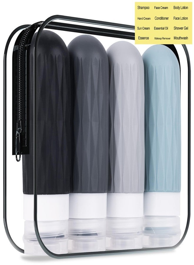 FEEJOY Travel Bottles for Toiletries, Travel Size Toiletries, TSA Approved 3oz Size Toiletry Containers, Leakproof & Refillable Silicone Bottles for Shampoo Conditioner (Grey) - Image 1
