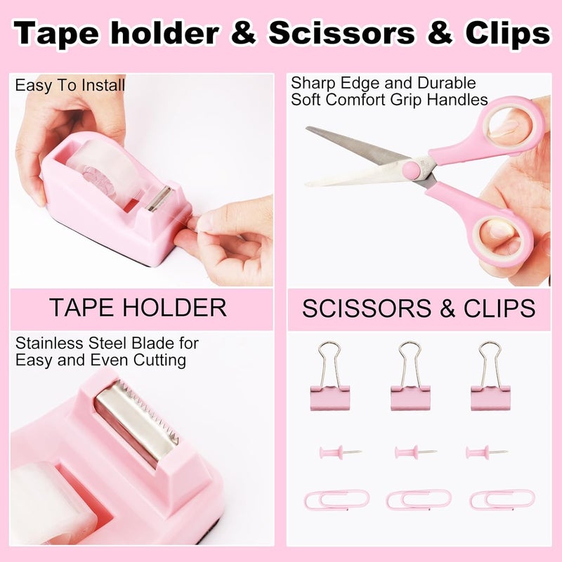 Kidle مجموعة قرطاسية مكتبية منظمين مكتبيين وإكسسوارات 10 قطع مع حامل أقلام دوار 360 درجة، موزع شريط، دباسة، مزيل دبابيس، دبابيس، شريط، مجموعة مشابك، مسطرة، مقص، قلم - Image 4