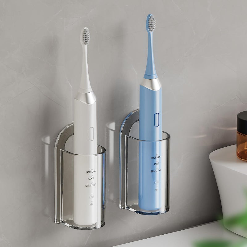MOPMS Electric Toothbrush Holders, Wall Mounted Tooth Brushing Holder for Bathroom, Self Adhesive Electric Toothbrush Organizer Space Saver (2Pcs Clear) - Image 1