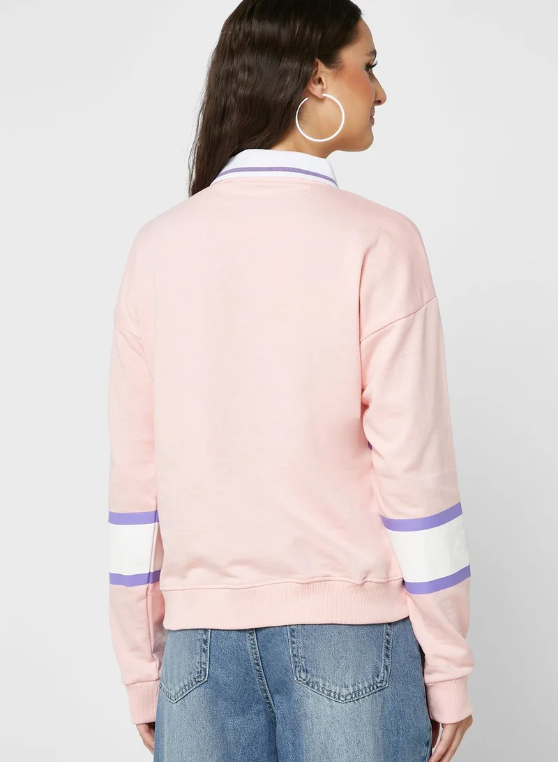 Ginger Polo Neck Varsity Style Colorblock Sweatshirt