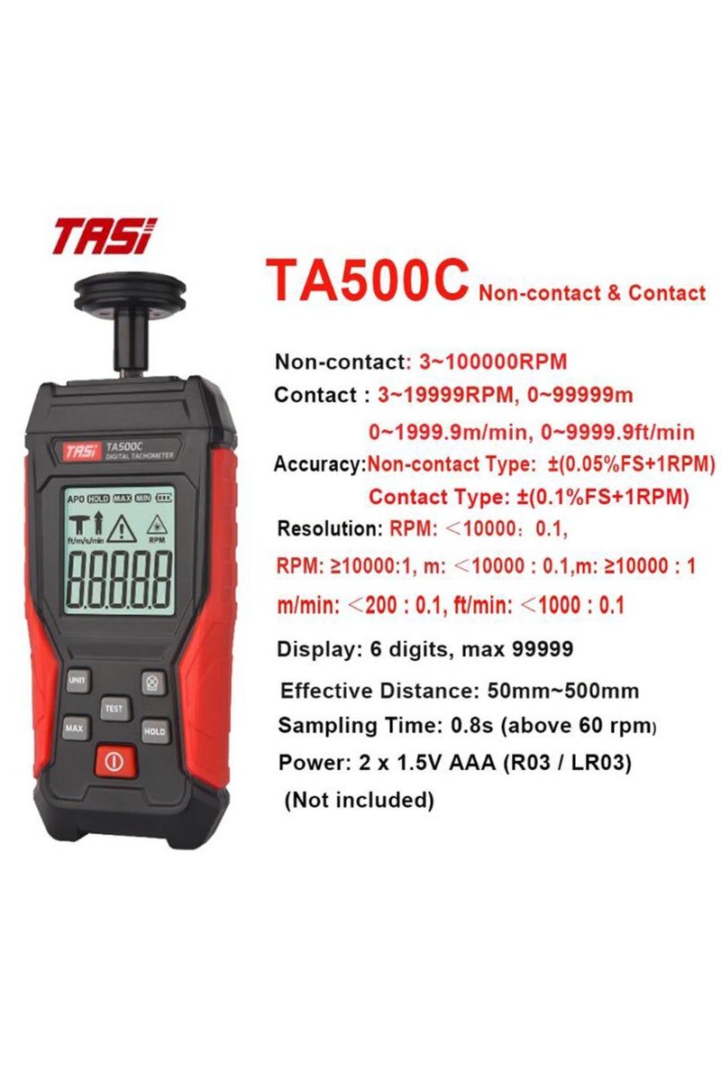 إيروريكس مقياس سرعة الدوران TA500C TASI TA500A/B/C، مقياس سرعة دوران رقمي يعمل بالتلامس وبدون تلامس، مقياس سرعة دوران ليزري ضوئي عالي