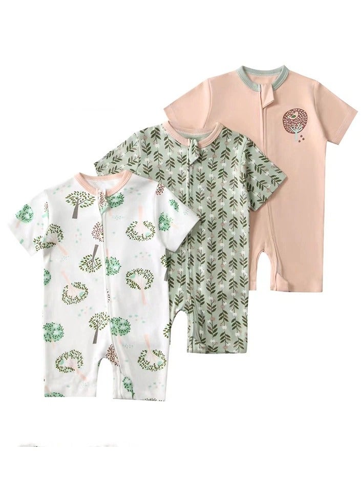 CICILADY Baby 3-Pack Short-Sleeve Onesies Bodysuit Baby Boy Girl Cotton Short Sleeve Zipper Rompers Infant 2-way Zippers Comfy Summer Jumpsuit