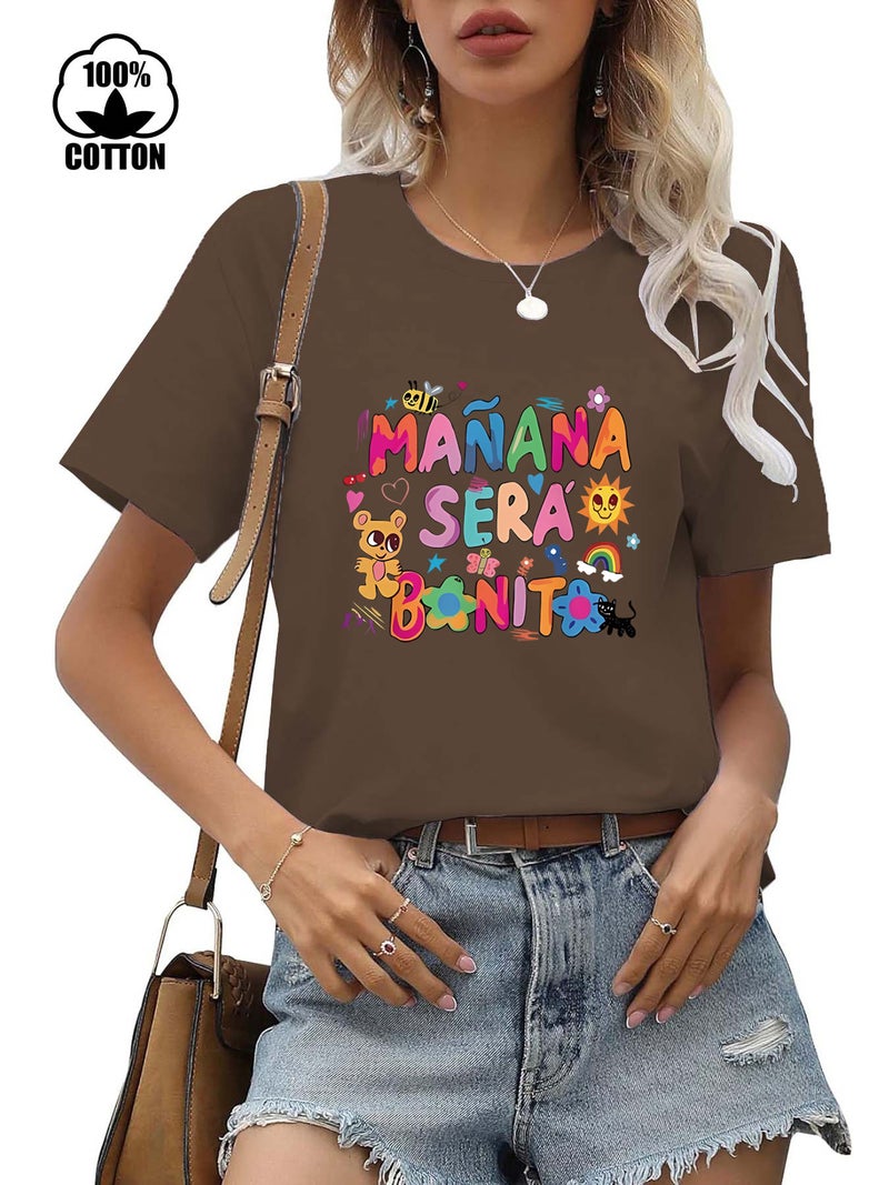 220G Cotton Short Sleeve Round Neck Dopamine T-Shirt Women'S Manana Printed T-Shirt - Image 1