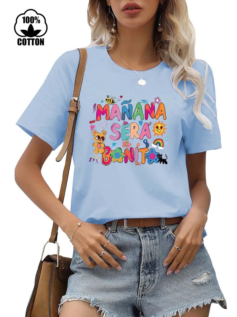 220G Cotton Short Sleeve Round Neck Dopamine T-Shirt Women'S Manana Printed T-Shirt - Image 2