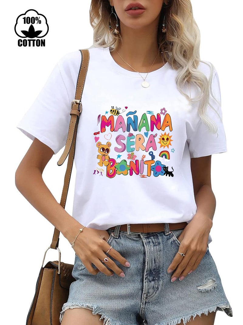 220G Cotton Short Sleeve Round Neck Dopamine T-Shirt Women'S Manana Printed T-Shirt - Image 5