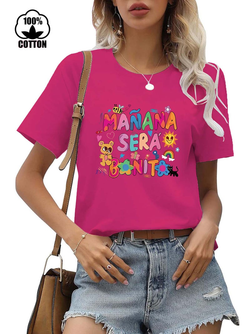 220G Cotton Short Sleeve Round Neck Dopamine T-Shirt Women'S Manana Printed T-Shirt - Image 3
