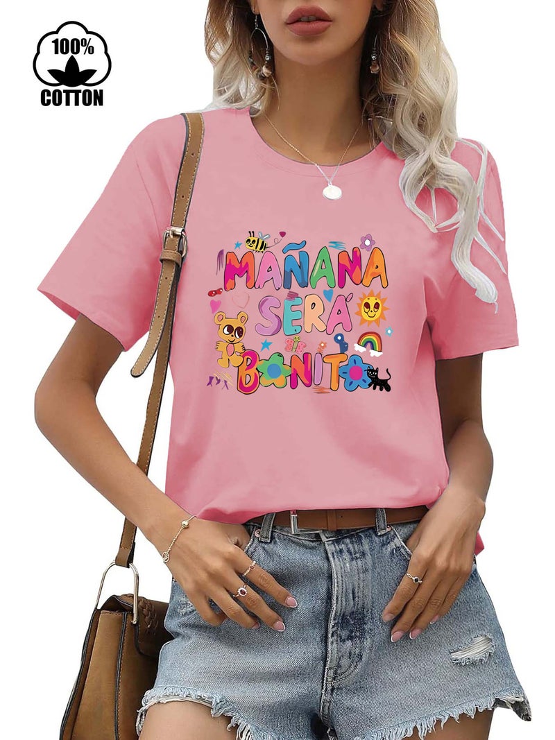 220G Cotton Short Sleeve Round Neck Dopamine T-Shirt Women'S Manana Printed T-Shirt - Image 4