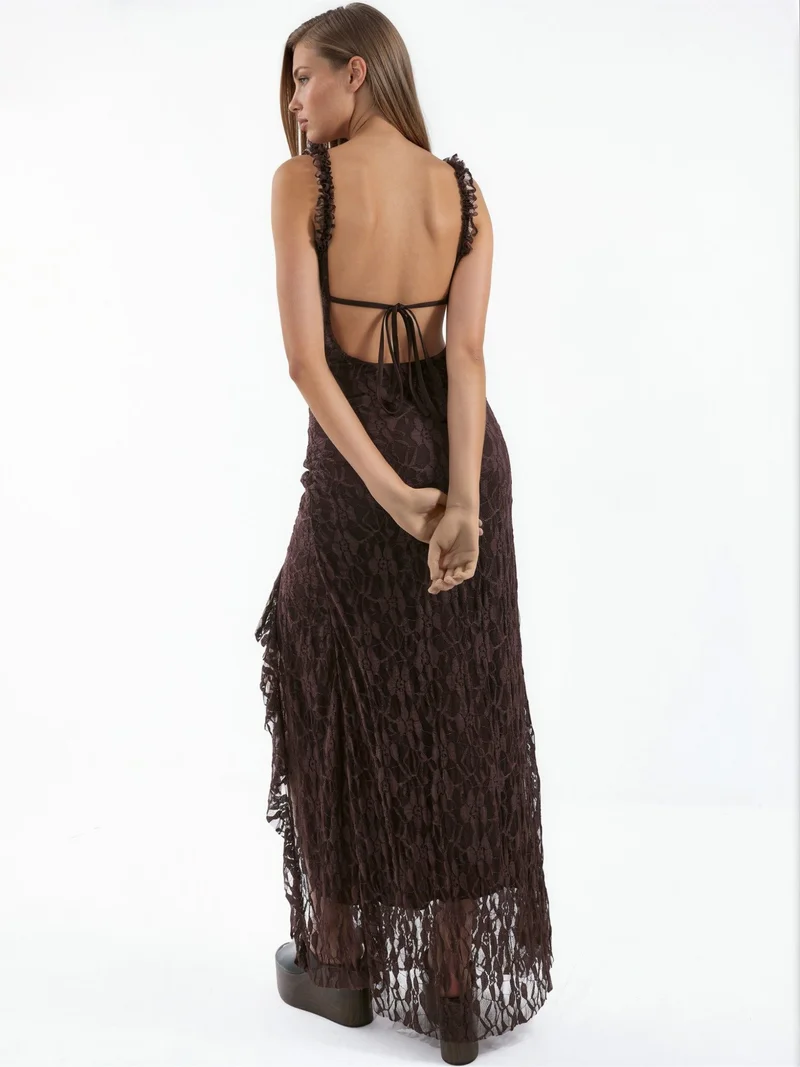 Hiccup Mocha Brown Lace Midi Dress for Women | Best Price UAE