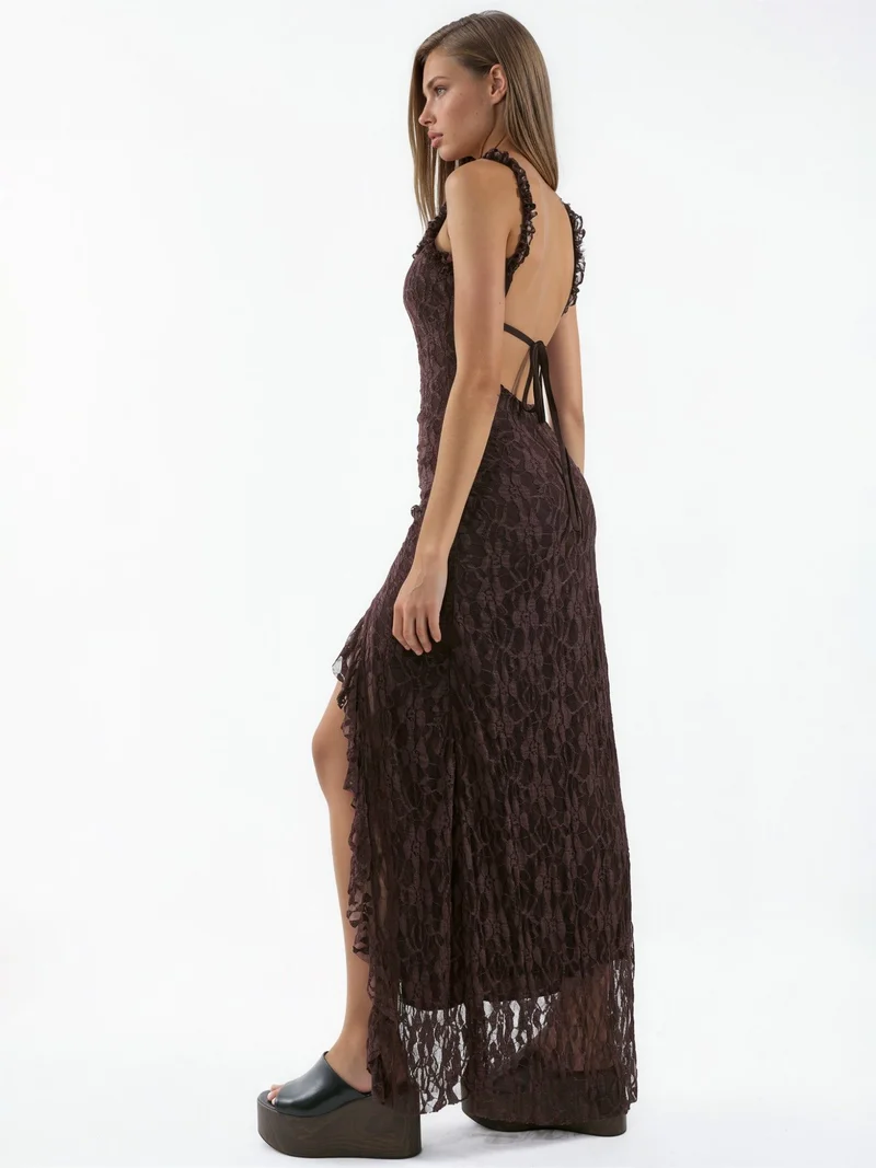 Hiccup Mocha Brown Lace Midi Dress for Women | Best Price UAE