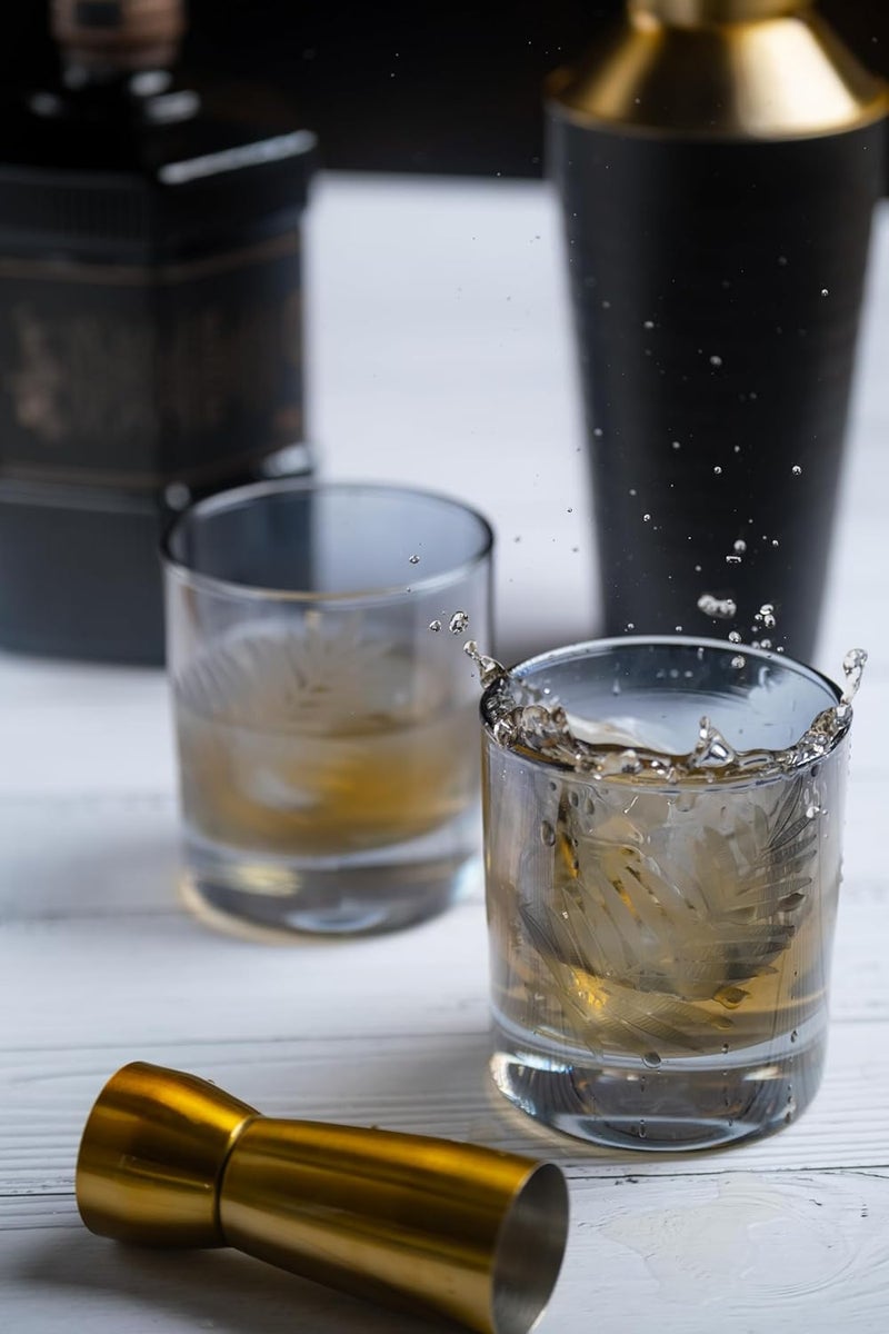 INVOKE INVOKE Home Living Set of 2 Vintara Whiskey Glasses with Leaf Engraved - Image 1