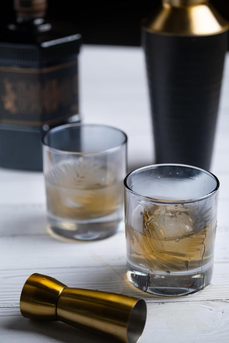 INVOKE INVOKE Home Living Set of 2 Vintara Whiskey Glasses with Leaf Engraved - Image 2
