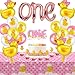 Glimin 44 Pcs Duck 1st Birthday Decorations Yellow Duck Rubber Latex Foil Balloon One Birthday Cake Topper Tablecloths Party DecorCute - Image 3