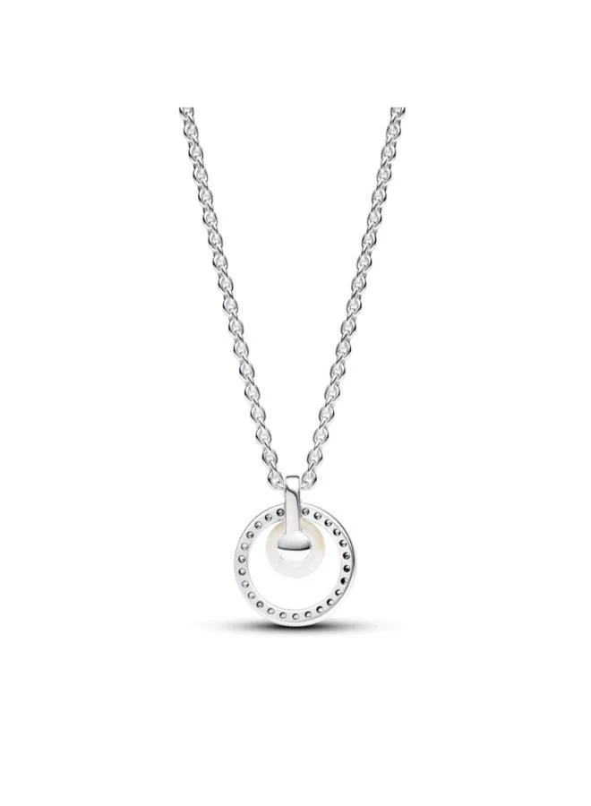 باندورا Sterling silver collier with white treated freshwater cultured pearl and clear cubic zirconia
