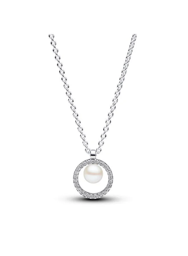 باندورا Sterling silver collier with white treated freshwater cultured pearl and clear cubic zirconia