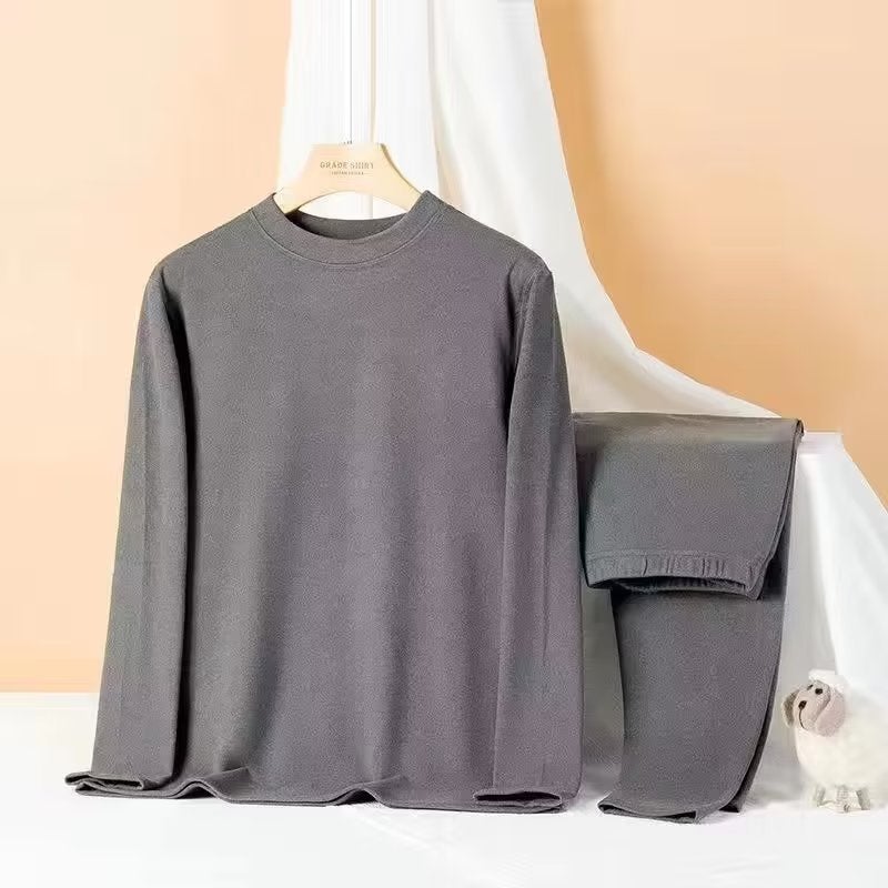 Middle-aged and elderly peoples half-high collar two-piece plus size autumn clothes long pants mens velvet slim-fit fleece-lined thermal underwear suit Light gray [derong half turtleneck set] [counter quality] 