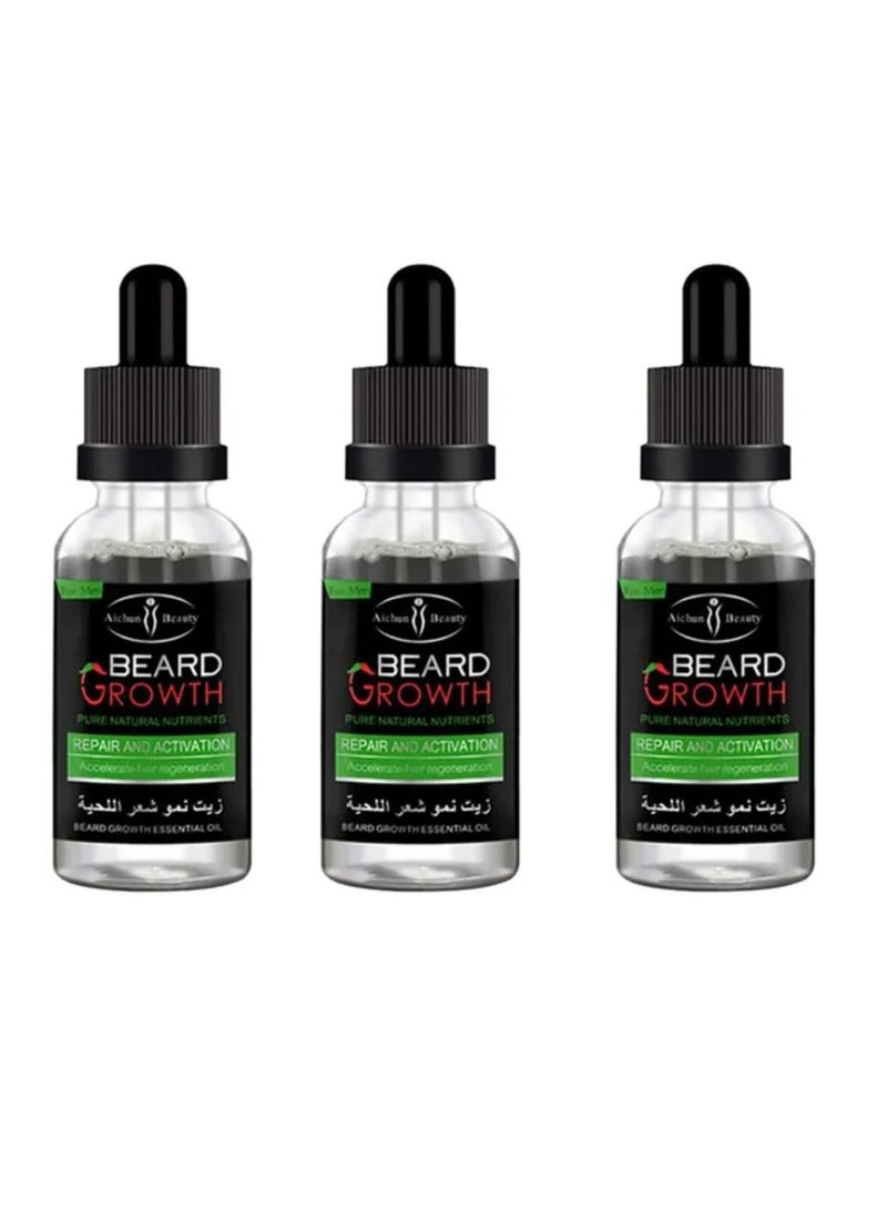Aichun beauty Pack Of 3 Pieces Beard Growth Pure Natural Oil 30ml  - Image 1