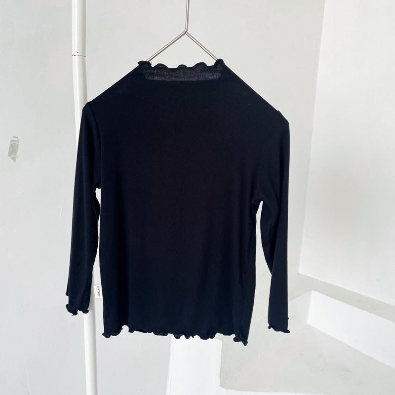 Girls' Bottoming Shirt Spring Style Kidsren'S Lace Top Little Girl Korean Style Pure Color Long-Sleeved T-Shirt - Image 1