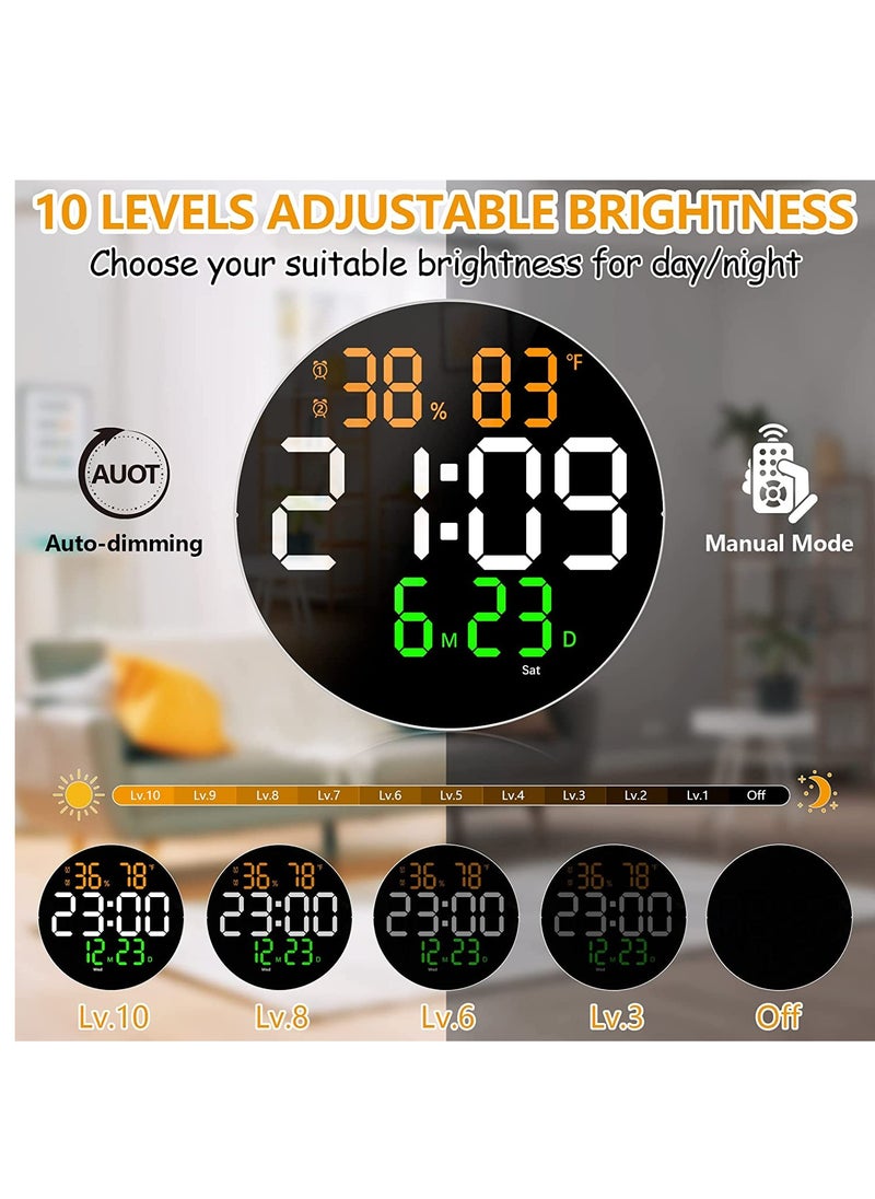 Furtey - Digital Wall Clock with LED Display Remote Control 10 Level Adjustable Brightness Digital Alarm Clock with Temperature Calendar Date 12/24H Digital Clock Large Display 10.0 Inch - Image 1
