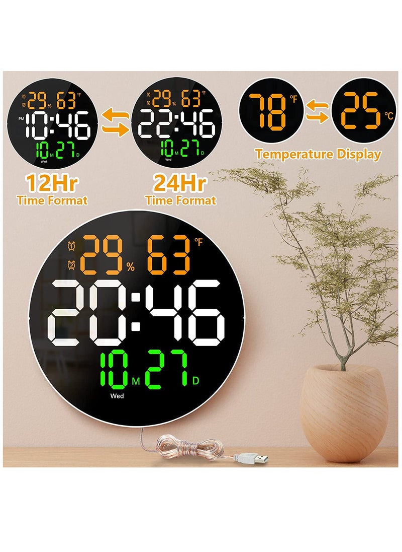 Furtey - Digital Wall Clock with LED Display Remote Control 10 Level Adjustable Brightness Digital Alarm Clock with Temperature Calendar Date 12/24H Digital Clock Large Display 10.0 Inch - Image 1