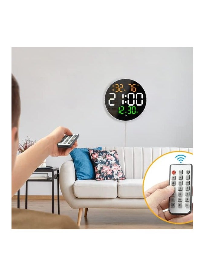 Furtey - Digital Wall Clock with LED Display Remote Control 10 Level Adjustable Brightness Digital Alarm Clock with Temperature Calendar Date 12/24H Digital Clock Large Display 10.0 Inch - Image 1
