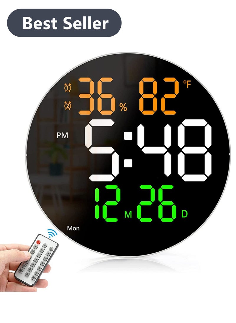 Furtey - Digital Wall Clock with LED Display Remote Control 10 Level Adjustable Brightness Digital Alarm Clock with Temperature Calendar Date 12/24H Digital Clock Large Display 10.0 Inch - Image 1