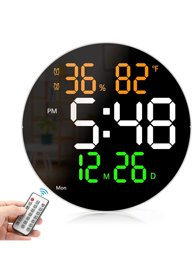 Furtey - Digital Wall Clock with LED Display Remote Control 10 Level Adjustable Brightness Digital Alarm Clock with Temperature Calendar Date 12/24H Digital Clock Large Display 10.0 Inch - Image 1