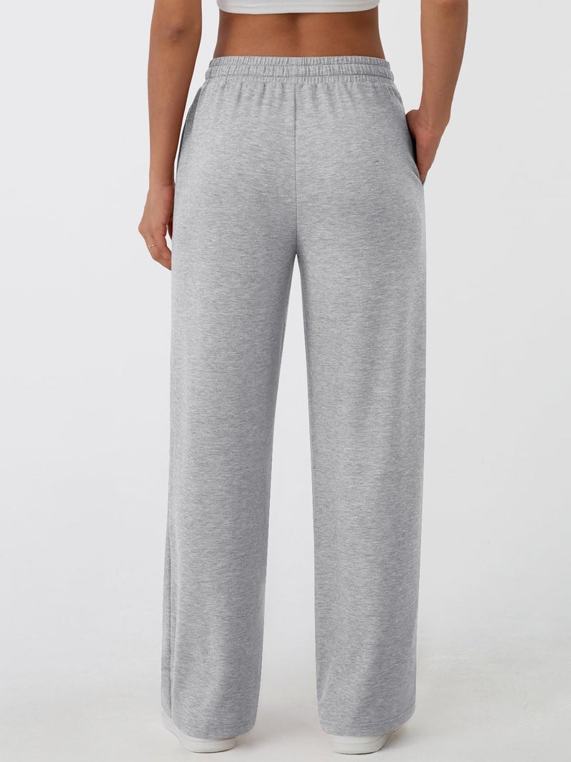 AUTOMET Wide Leg Lounge Pants Women Casual Sweatpants Baggy Yoga Sweat Pajamas Pants Fall Fashion Outfits with Pockets Grey L - Image 4