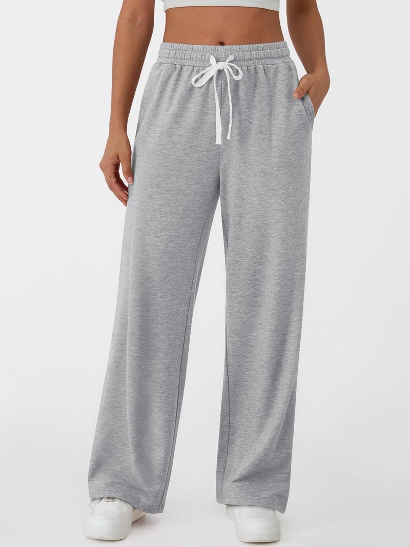 AUTOMET Wide Leg Lounge Pants Women Casual Sweatpants Baggy Yoga Sweat Pajamas Pants Fall Fashion Outfits with Pockets Grey L - Image 2