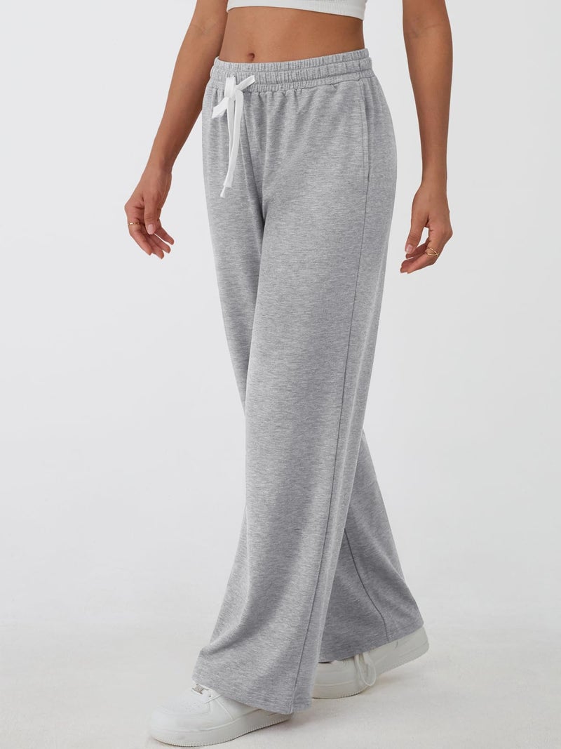 AUTOMET Wide Leg Lounge Pants Women Casual Sweatpants Baggy Yoga Sweat Pajamas Pants Fall Fashion Outfits with Pockets Grey L - Image 3