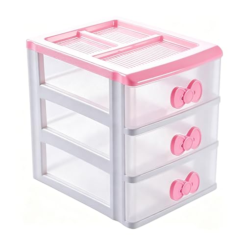 BxuxJar 3 Drawers Small Pink Plastic Drawers Organizer Kawaii Mini Desktop Storage Drawers Small Pink Drawers Desk Organizer for Bathroom Vanity Office Bedroom - Image 1