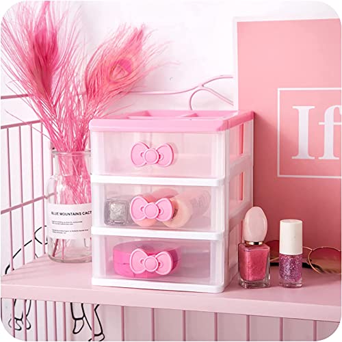 BxuxJar 3 Drawers Small Pink Plastic Drawers Organizer Kawaii Mini Desktop Storage Drawers Small Pink Drawers Desk Organizer for Bathroom Vanity Office Bedroom - Image 3