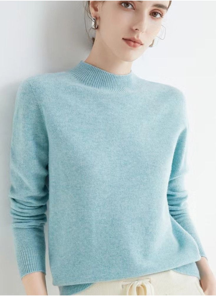 Loquat Autumn Winter Seamless Half Turtleneck Women's Cashmere Sweater 