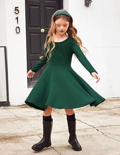 Arshiner Girls' Cotton Long Sleeve Twirly Skater Party Dress,Grass Green,130(Age for 8Years) - Image 5