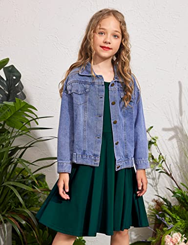 Arshiner Girls' Cotton Long Sleeve Twirly Skater Party Dress,Grass Green,130(Age for 8Years) - Image 4
