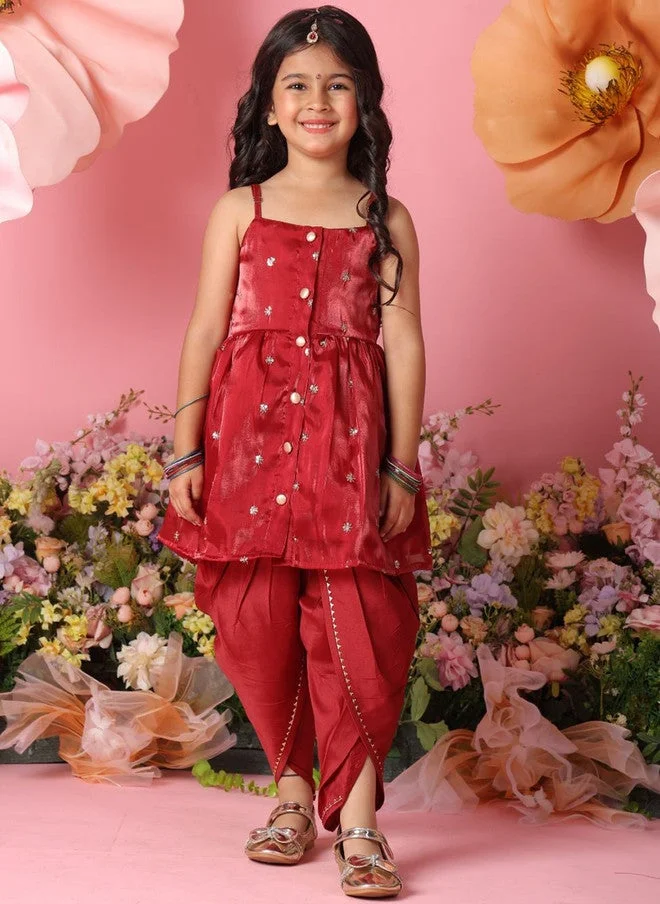 Saka Designs Maroon A-Line Kurta with Dhoti Pants for Girls