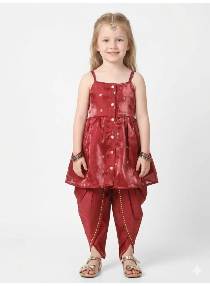 Saka Designs Maroon A-Line Kurta with Dhoti Pants for Girls