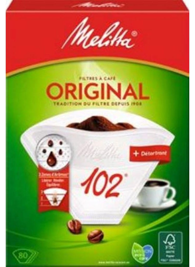 Melitta, 80 Coffee Filters, Size 102, for Filter Coffee Makers, 1 Descaling Bag Included, Original, Brown