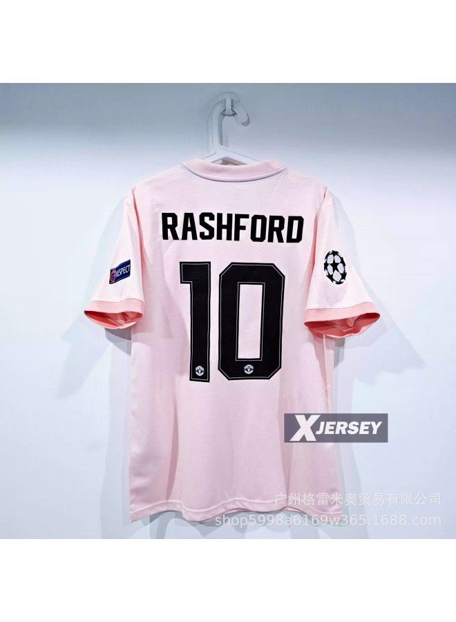 18-19 Red Devils Pink No. 10 Star Plus Champions League Fair Strips Football Jersey - Image 1
