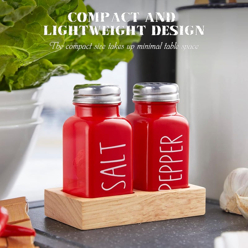 dopeca Red Salt and Pepper Shakers Set with Holder - Glass Salt Shaker with Wood Tray for Kitchen Counter - Red Kitchen Decor and Accessories - for Christmas Kitchen Housewarming Gift - 2.7 oz - Image 5