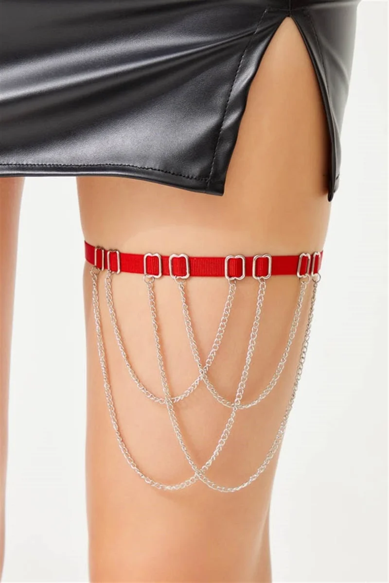 COTTONHILL Red Chain Detailed Adjustable Women's Leg Accessory