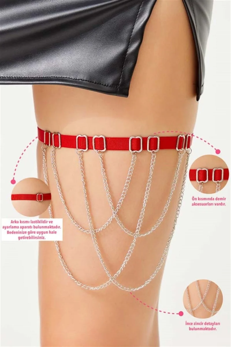 COTTONHILL Red Chain Detailed Adjustable Women's Leg Accessory